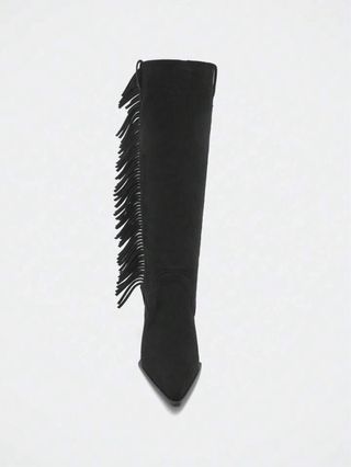 Botas altas cowboy negras con flecos