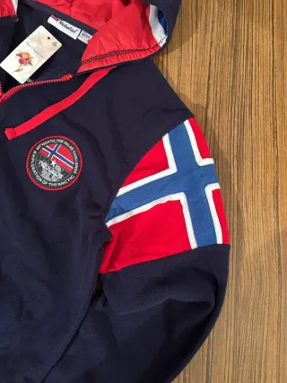 Felpa Nebulus blu e rossa con cappuccio