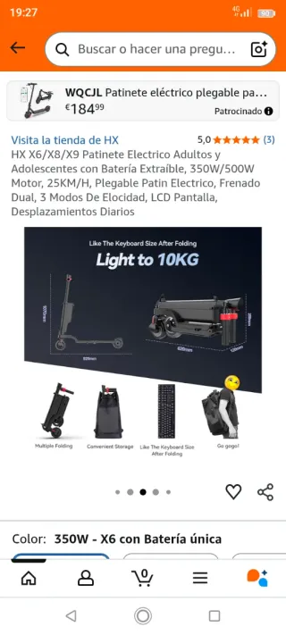 Patinete Eléctrico HX X6 ultra Plegable