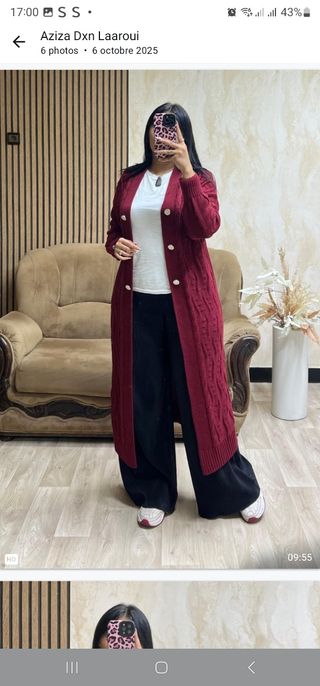 Cárdigan largo rojo y negro