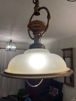 Lámpara de techo madera, metal y cristal