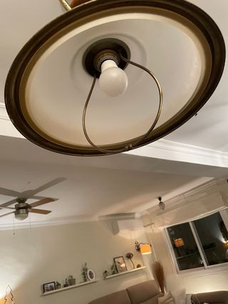 Lámpara de techo madera, metal y cristal