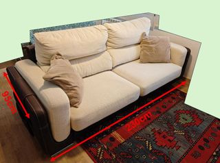 Sofá 2 plazas beige y marrón