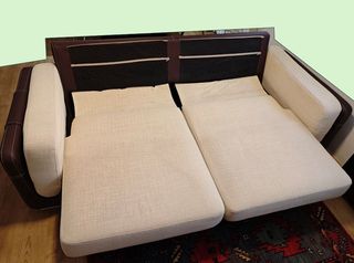 Sofá 2 plazas beige y marrón