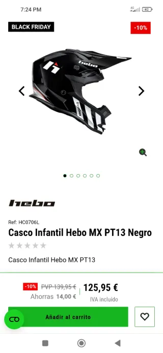 Casco Motocross Infantil Negro Hebo mx pt13 junior