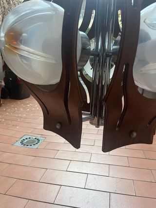 Lampadario Mazzega Vintage Anni 60 Vetro Legno