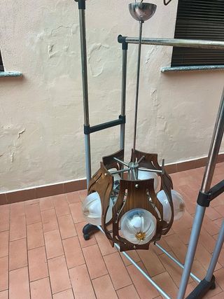 Lampadario Mazzega Vintage Anni 60 Vetro Legno