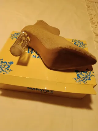 Botas Beige/Marrón Tacon Transparente Elástica