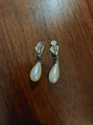 Pendientes Vintage Perlas Colgantes Bisutería