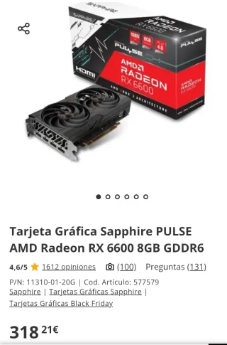 Tarjeta Gráfica Sapphire RX 6600 8GB GDDR6