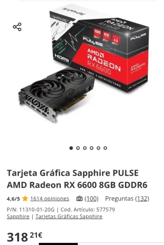 Tarjeta Gráfica Sapphire RX 6600 8GB GDDR6