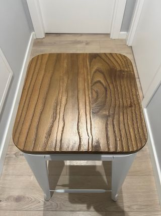 Taburete Cocina Madera y Metal Blanco