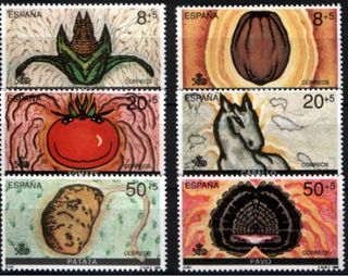 Lote Sellos España: Patata, Pavo, Tomate, Caballo,