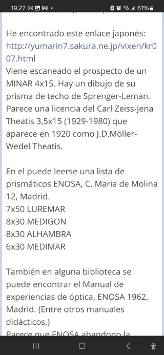 Prismáticos Minar 4x15 Enosa Antiguos