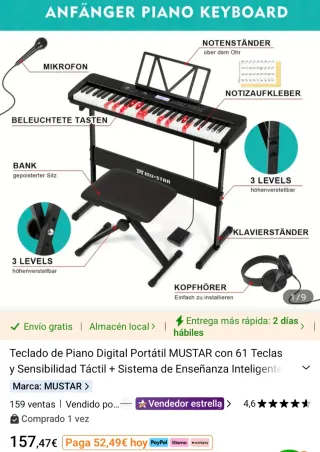 Teclado Piano MUSTAR 61 Teclas Sensibles