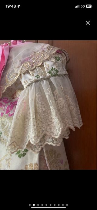 Traje de Fallera Blanco Roto y Rosa