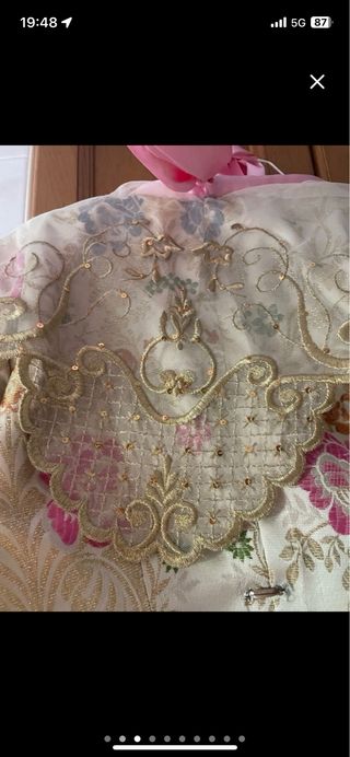 Traje de Fallera Blanco Roto y Rosa