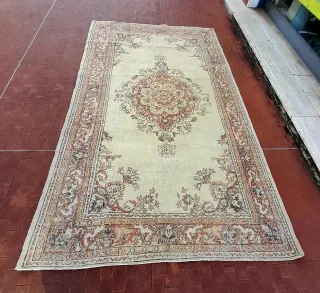 Antico Tappeto Metà '900 Lana Beige/Rosso