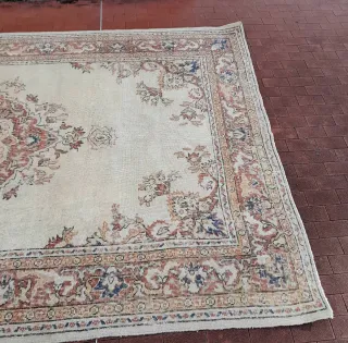 Antico Tappeto Metà '900 Lana Beige/Rosso