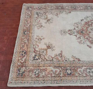 Antico Tappeto Metà '900 Lana Beige/Rosso