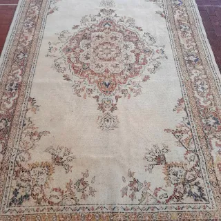 Antico Tappeto Metà '900 Lana Beige/Rosso