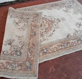 Antico Tappeto Metà '900 Lana Beige/Rosso