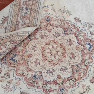 Antico Tappeto Metà '900 Lana Beige/Rosso