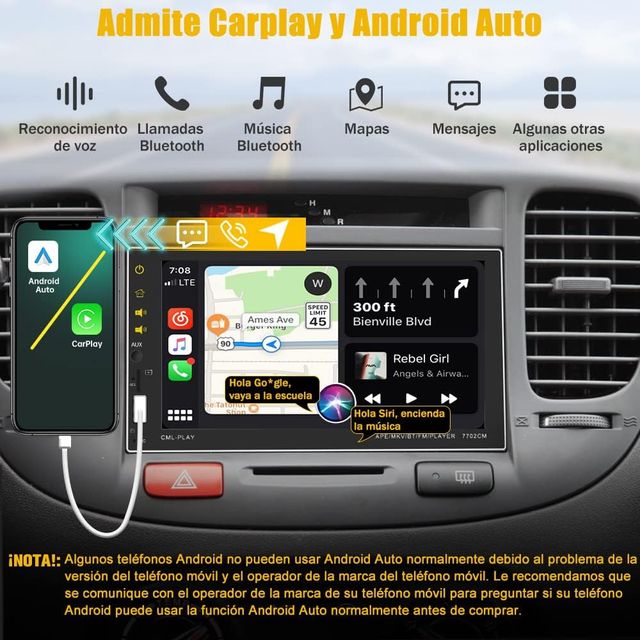 Radio Coche 2 DIN CarPlay Android Auto