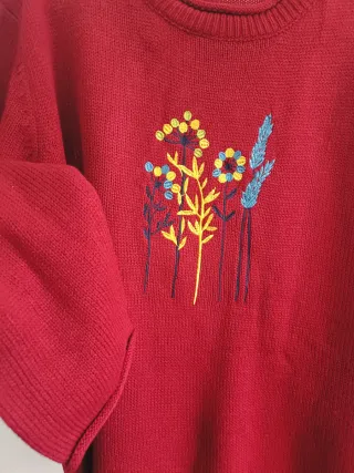 Jersey rojo bordado flores talla XXXL