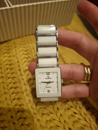 Reloj Viceroy Cuadrado Cerámica Blanco y Plata