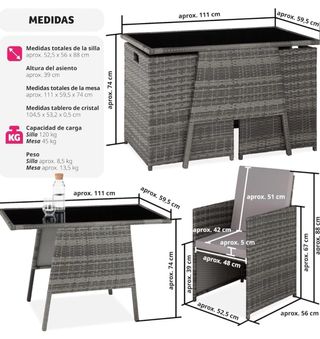 Mesa y 2 sillas exterior ratán