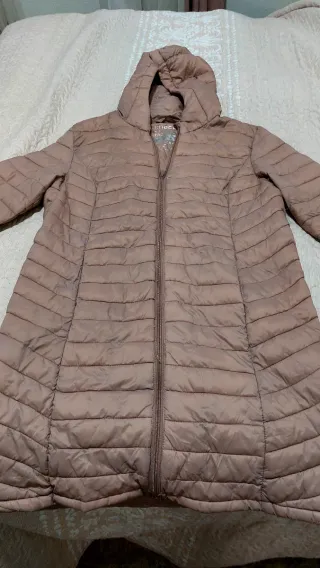 Chaqueta acolchada mujer beige/rosa