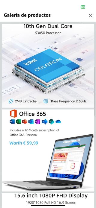 ordenador Portátil 15.6 FHD Intel Celeron 12GB RAM