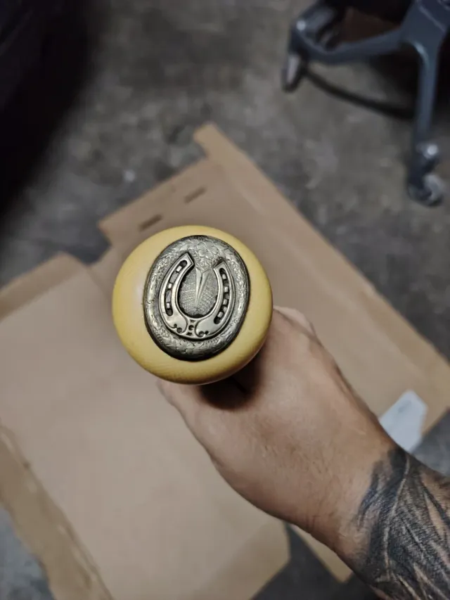 Bastone da passeggio con ferro di cavallo e osso