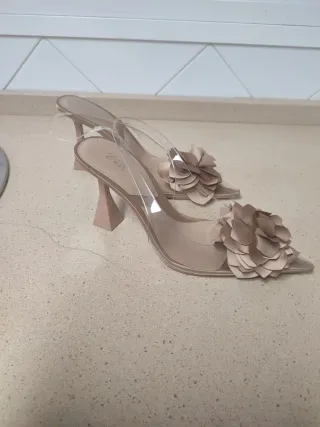 Zapatos Zara Beige Flores Transparentes