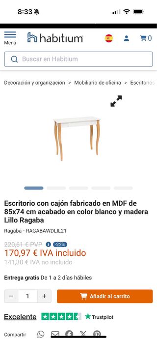 Escritorio blanco con cajón estilo nórdico