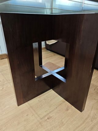 Mesa cristal y madera 110x110cm