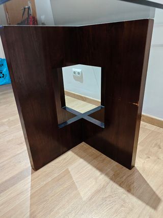 Mesa cristal y madera 110x110cm