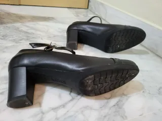 Zapatos Lince Piel Negro T-Strap Tacón