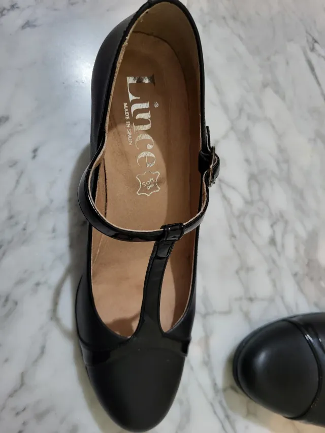 Zapatos Lince Piel Negro T-Strap Tacón
