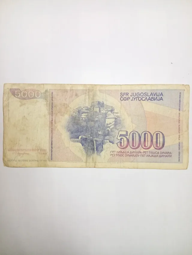 Billete 5000 Dinara Yugoslavia Colección