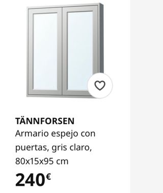 Armario Espejo baño TÄNNFORSEN IKEA Gris claro