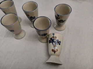 Juego 6 Vasos Cerámica Flores Azul Beige
