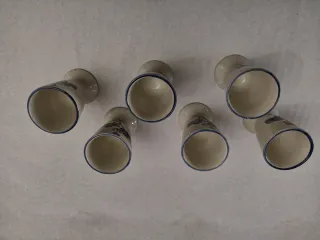 Juego 6 Vasos Cerámica Flores Azul Beige