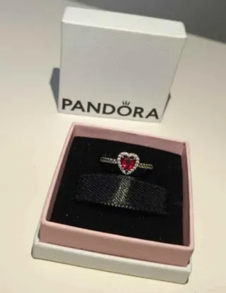 Anillo Pandora Corazón Rojo Plata