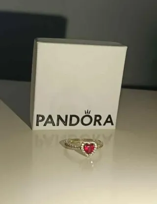 Anillo Pandora Corazón Rojo Plata
