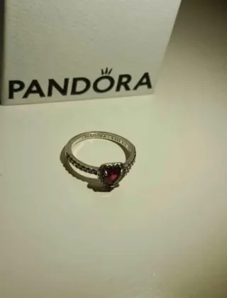 Anillo Pandora Corazón Rojo Plata