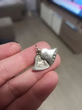 Colgante Plata Antiguo Campana Virgen Cruz