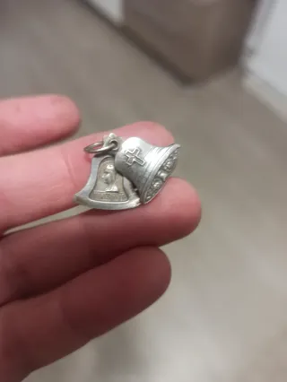 Colgante Plata Antiguo Campana Virgen Cruz