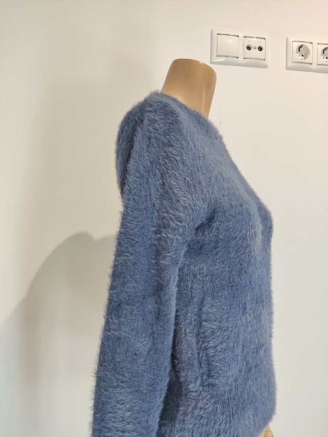 Jersey azul peludo mujer